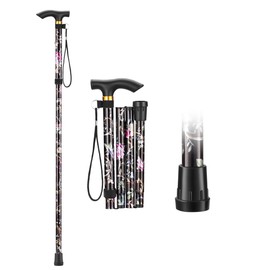 Tomkan Walking Cane, 36 Inches Adjustable Height, Aluminum Walking Stick with ABS Handle, Lightweight for Men & Women (Black Flower)