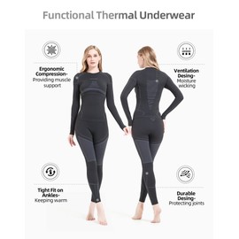 NOOYME Thermal Underwear for Women Long Johns for Women, Base Layer Women Cold Weather Black-grey