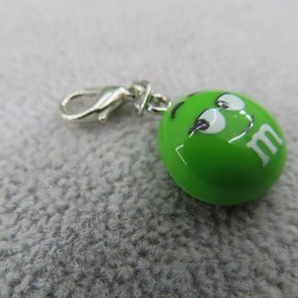 Pemby Studio CHOCOLATE CANDY Charm Zipper Pull Keychain Add On Clip Dangle Green Lady M&Ms