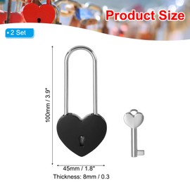PATIKIL 3.9 Inch Love Locks Heart Padlock with Key Set, 2 Set Single Heart Couple Wishing Lock Love Padlock for Lover Bridge Anniversary Diary Book Card Box, Black