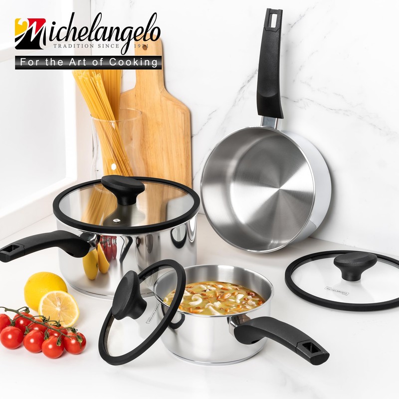 MICHELANGELO Stainless Steel Saucepan with Lid 1QT & 2QT &