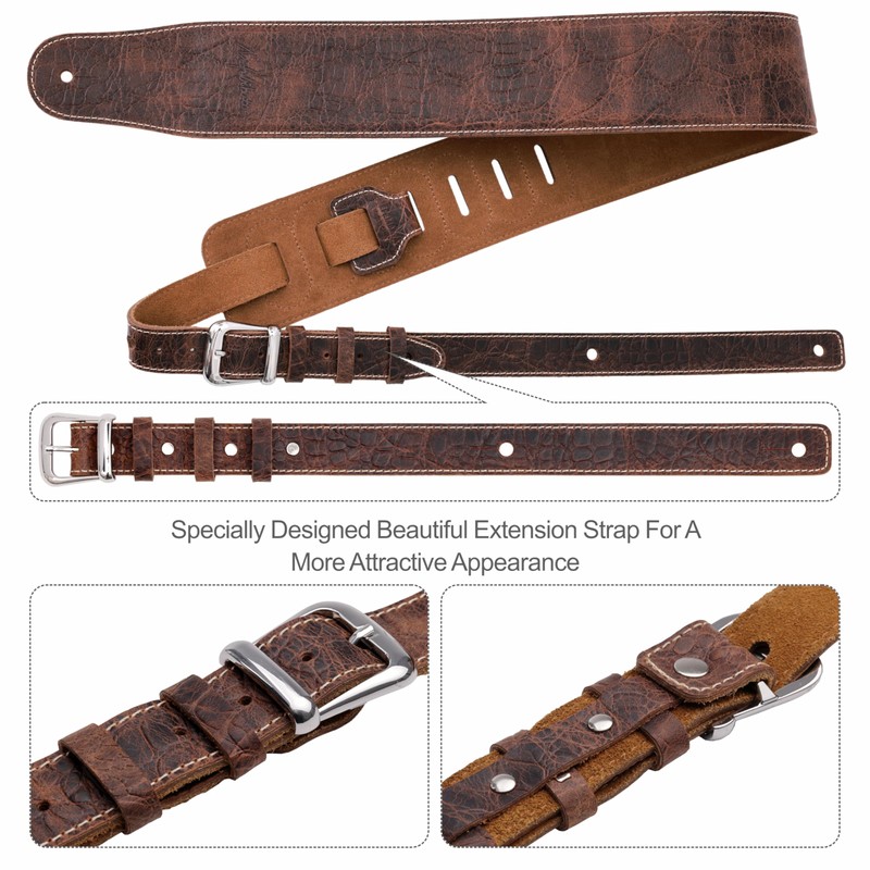 Nefelibata 3" Wide Extended Guitar Strap, Full Grain Cowhide Leather