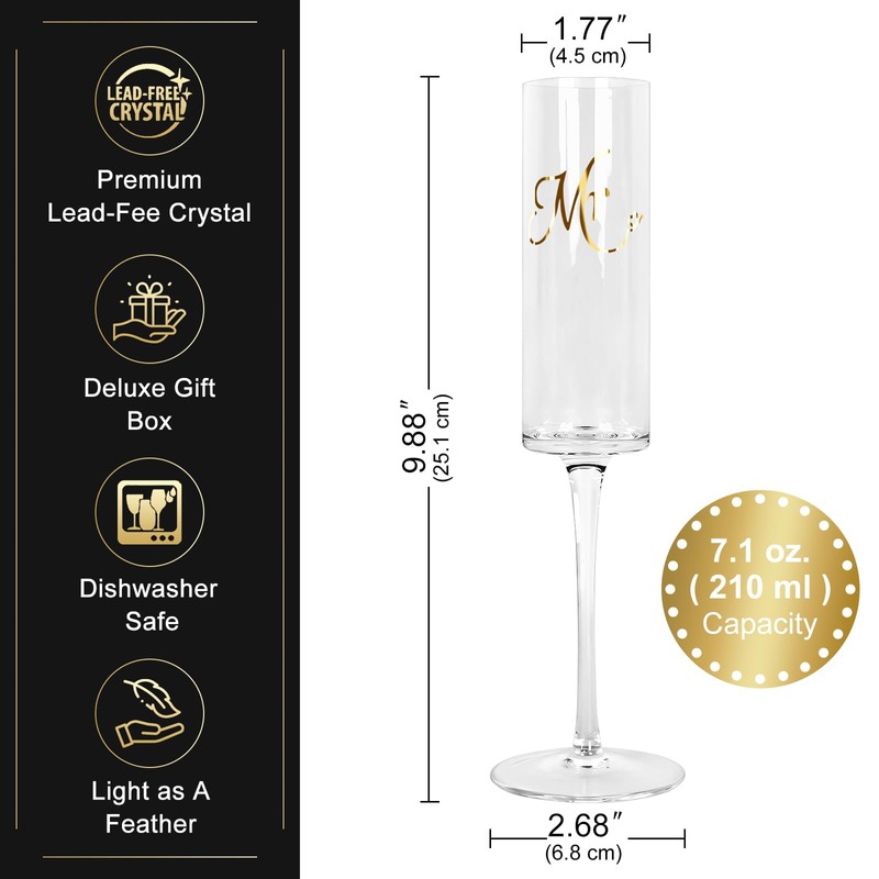 ALIMOTA Copas para Boda，210Ml Copas Champagne，2Pcs caja de regalo，Copa de