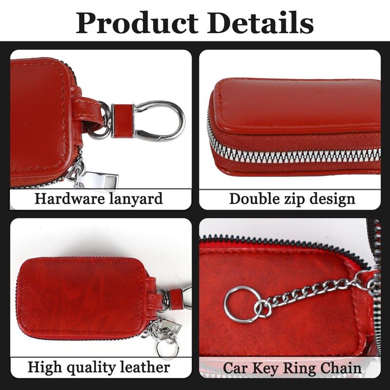 Hbxdeco Car Key Case, Leather Zipper Car Key Fob Holder