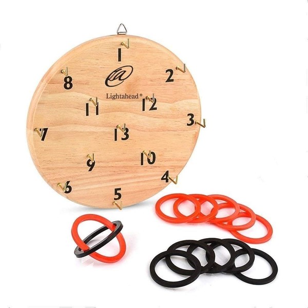 Lightahead Wooden Ring Hook Toss Game for Kids & Adults Set with Board, Hooks and Rings Indoor Outdoor Fun