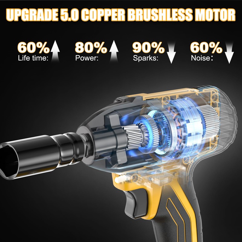 Muylux 4.0Ah Battery Cordless Impact Wrench, Brushless 1/2 Impact Gun,