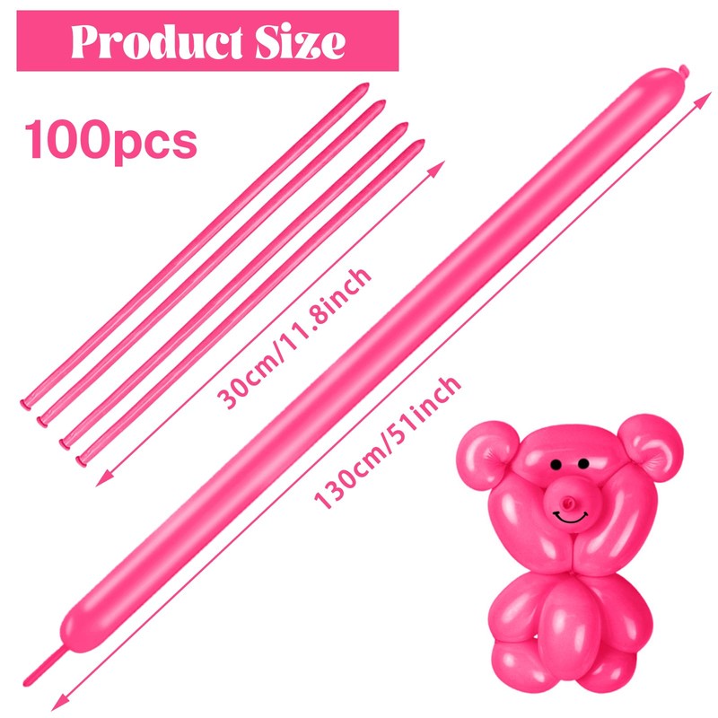 100 pcs 260 Long Balloons (Hot Pink Balloons)