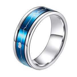 HIJONES Unisex Love ECG Heartbeat Spinner Ring Stainless Steel, Stainless Steel Tungsten Carbide Titanium