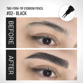 KYDA 2Pack Microblading Eyebrow Pencil with Dual-Brush Tip, Eyebrow Pencil with a 2-Fork Tip Applicator Creates Natural Looking Brows Effortlessly and Stays on All Day, Black