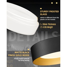 AUTELO Flush Mount Ceiling Light, 14" Frosted Glass Shade Close to Ceiling Light Fixture in Black Finish E26 Socket for Living Room Hallway Bedroom C3336XS BK