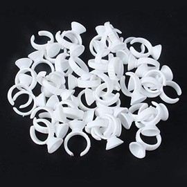 G2PLUS White Eyelash Glue Holder Ring - 100PCS Lash Extension Glue Rings - Small Disposable Plastic Glue Cups Rings for Eyelash Extension, Tattoo Application, Nails Extension