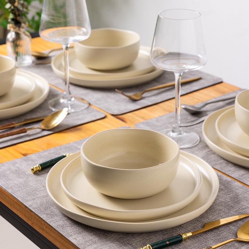 AmorArc Ceramic Dinnerware Sets, Wavy Rim Stoneware Plates and Bowls
