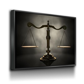Scales of Justice Art, Lawyer Office Decor (Black, 18 X 12 Inches, Floating Frame)