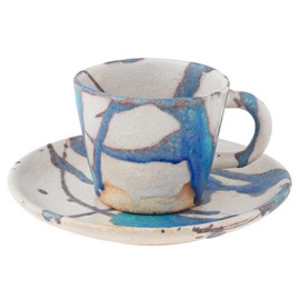 Marui Pottery MR-3-4395 Shigaraki Ware Hechimon Cup & Saucer, Capacity: Approx. 5.3 fl oz (160 ml), Glacier, White