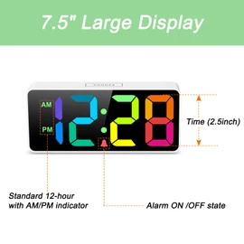 Welgo Rainbow Colored LED Digital Alarm Clock, 0-100% Dimmer, USB Charging Port, Large Number, Bold Digit, Snooze, Adjustable Volume, Easy Operation, Outlet Powered for Bedroom, Desk