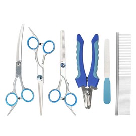 IDQQUQQ 6-piece set of pet grooming scissors and nail clippers - professional dog and cat nail clipper set, equipped with grooming scissors and nail clippers - suitable for pet dogs and cats