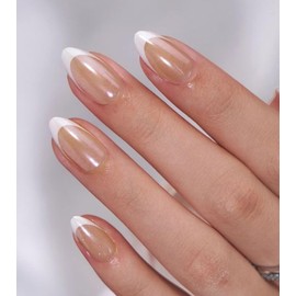 Artquee French Tip Press on Nails Short Nuts French Shine Almond False Tips Nude White Glossy Reusable Fake Stick on Nails Kit for Women - 30 Pcs 15 Sizes