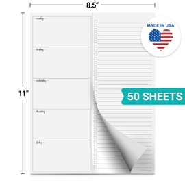 321Done Week Planning Notepad, 8.5x11, Made in USA, M-F Work Week Schedule & To Do Task List, Perforated Tear Off Checklist (50 Pages), Thick Paper, Simple Script Design