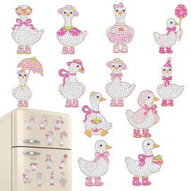 INCOK Goose Diamond Art Magnets Refrigerator - 12 PCS DIY Strawberry Pink Bow Diamond Painting Fridge Magnets Cute Animal Gem Art Craft Summer Home Decors Birthday Gift for Girly Adults Beginners