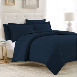 ComfyWell Single Duvet Set - Plain Duvet Cover Sets Bedding Quilt Cover Single Size Bed with 1 Pillowcases Zipper Closure-Ultra Soft Brushed Microfiber.(Single(135x200cm), Navy Blue)