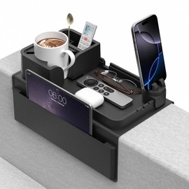 Couch Arm Cup Holder CLESOO Couch Arm Tray Anti-Slip Couch Cup Holder Silicone Sofa Armrest Tray Dual Side Pocket Couch Drink Holder Caddy Remote Holder for Recliner Snack Tray with Phone Holder Black