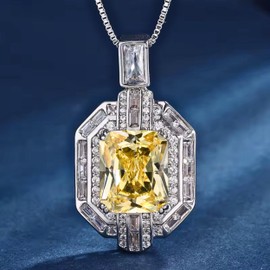 Razzberry Nouveau Womens Zirconia Pendant Necklace in Rhodium Plating with Premium Gift Box (Yellow)