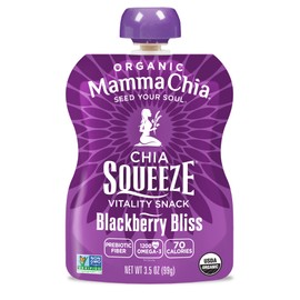 Mamma Chia Organic Vitality Squeeze Snack, Blackberry Bliss, USDA Organic, Non-GMO, Vegan, Gluten Free, and Kosher. Fruit and Vegetables with only 70 Calories. 3.5 Ounce (Pack of 4)