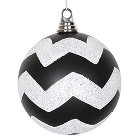 Vickerman 6" Christmas Ornament Chevron Ball, Black and White Matte Finish, Shatterproof Plastic, Holiday Christmas Tree Decoration
