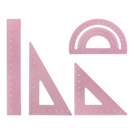 sourcing map 4-Piece Geometry Set 15 cm Metric Measure Laser Engraving Aluminium Ruler Metal Ruler Set Triangle Protractor Ruler Tool Set for Classroom Office Home Pink