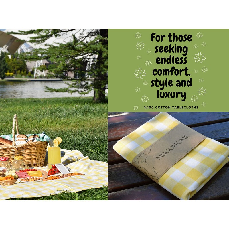 100% Cotton Fabric Gingham Table Cloth 140x160 Rectangular Natural Buffalo
