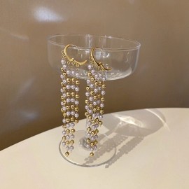 Unbranded 18K Gold Plated Long Tassel Pearl Dangle Drop Earrings for Women,Pearl Earrings