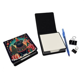 Caroline's Treasures Black Pug Christmas PU Leather Note Paper Holder with Artist-Designed Cover, Desk Accessory, Office Gift