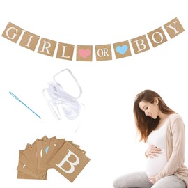 Pack of 12 Gender Reveal Party Decoration, Gender Reveal Decoration, Boy or Girl Decoration, Baby Shower Garland, Boy or Girl Banner, Baby Shower Kraft Paper Banner, Kraft Paper with Thread and Tools