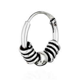 Nklaus Single Bali 925 Sterling Silver Celtic Spiral Hoop Earrings with Ball 10 mm 7109