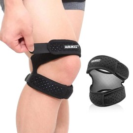 Rodillera Deportiva con Soporte Doble para Rótula, Correa de Soporte Del Tendón Rotuliano, Rodillera Gym Ajustable Para Tendinitis, Artritis, Correr, Ciclismo, Senderismo, 1 Pieza, Negro