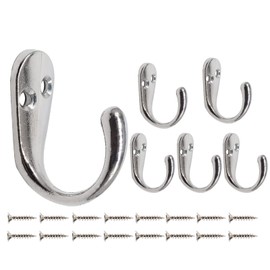Beilala Silver Coat Hooks, 6 Pack Chrome Door Hooks Heavy Duty Single Vintage Hook with Screws for Hanging Clothes Robe Towel Hat Key Bag Cup