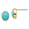 14K Solid Yellow Gold Oval Blue Turquoise Stud Earrings