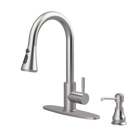 VXV Kitchen Faucet with Soap Dispenser, 3 Modes Kitchen Faucet with Pull Down Sprayer, Stainless Steel Sink Faucet for Farmhouse, Bar, and RV, with Deck Plate and 1/2'' Adapters