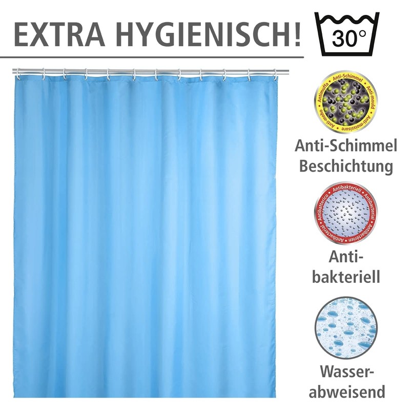 Wenko Anti Mould Shower Curtain - Plain, Antibacterial & Washable