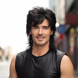 BERRYLION Mullet wig|Adult Funny Wigs for Men|Pop Rock Wig|Joe Dirt Wig for 70s|80s Wig (Black)