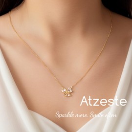 atzeste Trendy Gold Necklace For Women, 14k Gold Plated Butterfly Necklaces For Women, Dainty Cubic Zirconia Butterfly Pendant Necklaces Fashion Jewelry Gifts