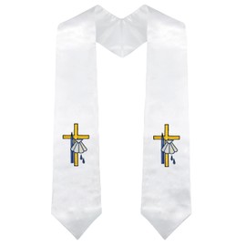 Piecatle Christening Stoles with Cross Shell & Candle Embroidery for Kids, 32"