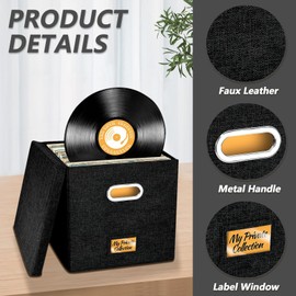 Aolawco Vinyl Record Storage Box for 12 inch Records, Folding LP storage boxes Holds up to 100+ Single Records, Records Organizer for Albums, CDs, Passports, Magzine, Files - Black