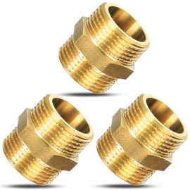 PipeSan Double Nipple 1 Inch Brass Male Thread - Pack of 3 Connectors with Double Male Thread and Hexagon, Corrosion Resistant, Thread Fitting for Plumbing, Gas, Oil and Drinking Water