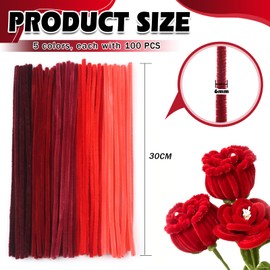 TOAOB 500pcs Red Pipe Cleaners for Craft 12 Inch Pipe Cleaners Chenille Stems Fuzzy Sticks Craft Supplies for DIY Art and Craft Projects Decorations
