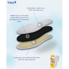 Vaya Medical Insoles for Men Women Shoe Insoles with Active Carbon Insole Inner Soles Made of Cotton 1 Pair Summertime White 38 Size 5