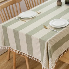 TruDelve Cotton Blend Tablecloth Green Striped Rectangle Tablecloths with Tassel Washable Cloth Tablecloths for Rectangle Tables (98"x55", Green)