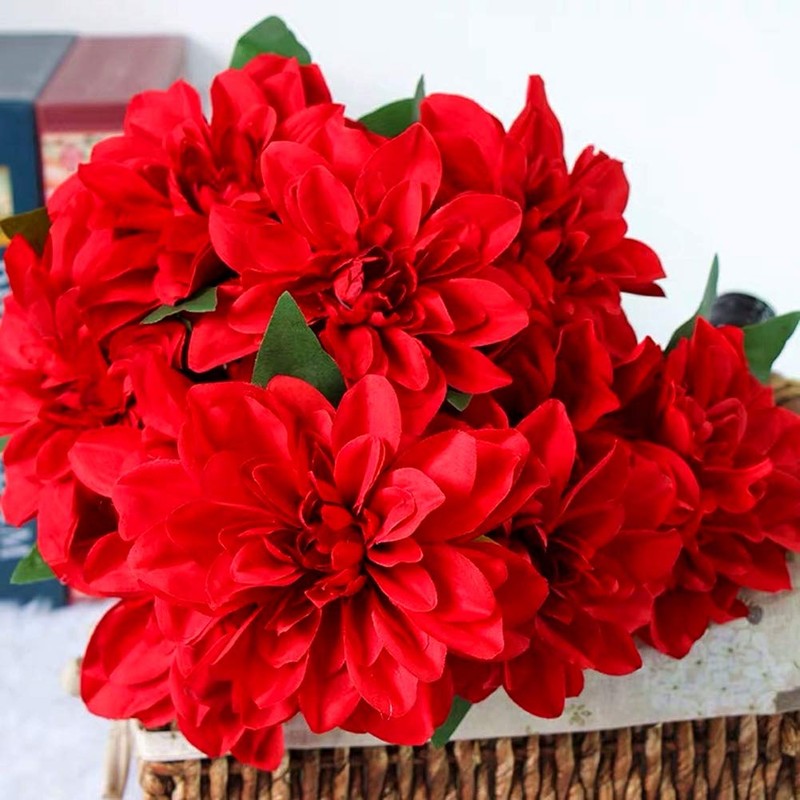 HoYuanFlo 10 Heads Dahlia Fake Flowers Artificial Dahlia Flowers Faux