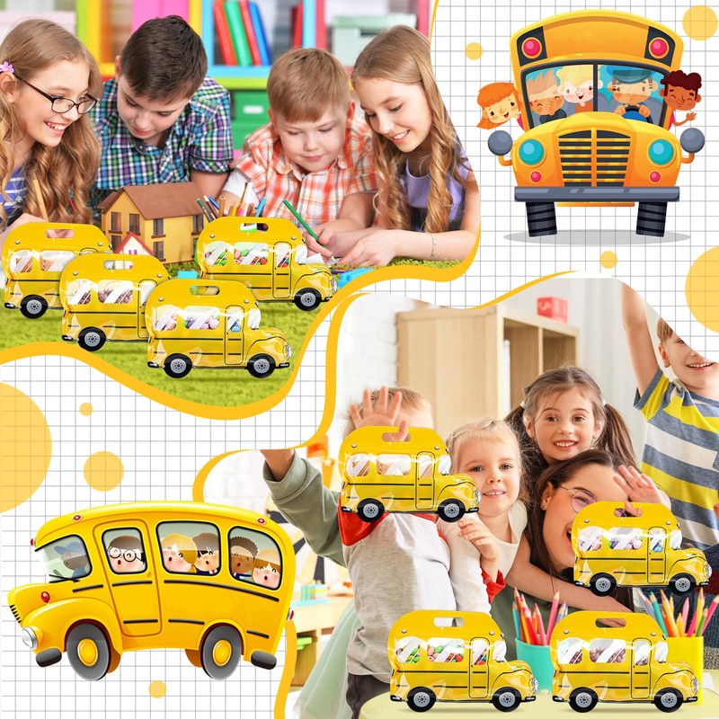Motiskyy 100 Pcs Yellow Cartoon School Bus Goodie Bags Plastic