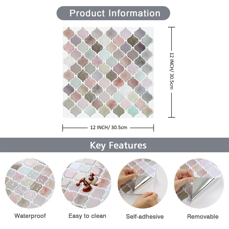 CHIHUT Arabesque Peel and Stick Backsplash 12''x12'' Waterproof Oil Proof